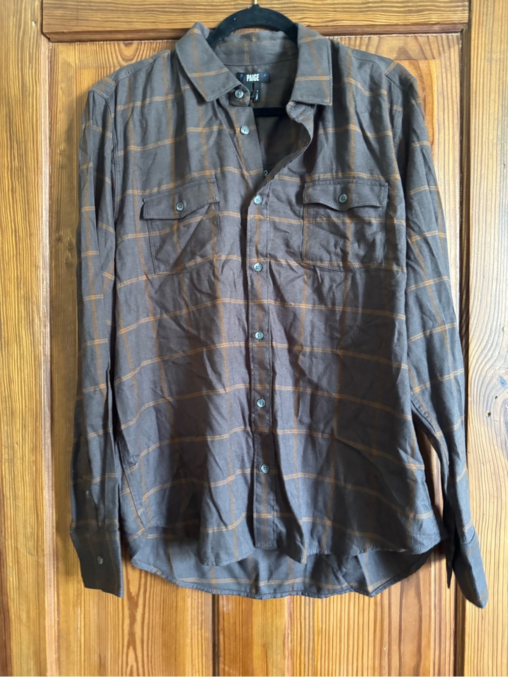 PAIGE Brown Plaid Shirt with Orange Windowpane